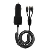 Beshya 3 in 1 USB Car Charger/Carcharger for iPhone Lightning / USB-C / Micro-USB with 2.1A Fast Charging - Black