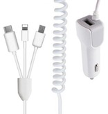 Beshya 3-in-1-USB-Autoladegerät/Autoladegerät für iPhone Lightning / USB-C / Micro-USB mit 2,1-A-Schnellladung – Weiß