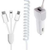 Beshya Cargador de coche USB 3 en 1 / Cargador de coche para iPhone Lightning / USB-C / Micro-USB con carga rápida 2.1A - Blanco
