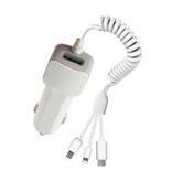 Beshya 3 in 1 USB Car Charger/Carcharger for iPhone Lightning / USB-C / Micro-USB with 2.1A Fast Charging - White