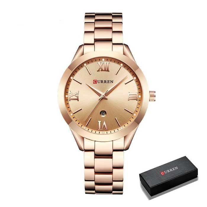 Luksusowy zegarek dla kobiet - wodoodporny zegarek z kryształu górskiego, bransoleta ze stali nierdzewnej, różowy - Copy - Copy