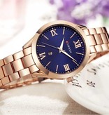 Curren Gold Luxury Watch for Women - Stainless Steel Bracelet 3 ATM Quartz Wristwatch Blue