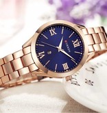 Curren Reloj de Lujo Dorado para Mujer - Pulsera de Acero Inoxidable 3 ATM Reloj de Pulsera de Cuarzo Azul