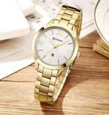 Curren Gold Luxury Watch for Women - Stainless Steel Bracelet 3 ATM Quartz Wristwatch Blue
