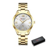 Curren Gold Luxury Watch for Women - Stainless Steel Bracelet 3 ATM Quartz Wristwatch Blue