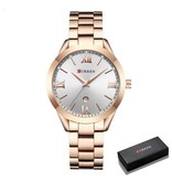 Curren Gold Luxury Watch for Women - Stainless Steel Bracelet 3 ATM Quartz Wristwatch Blue