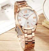 Curren Gold Luxusuhr für Damen - Edelstahlarmband 3 ATM Quarz Armbanduhr Roségold Weiß