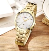 Curren Gold Luxury Watch for Women - Stainless Steel Bracelet 3 ATM Quartz Wristwatch Rose Gold White