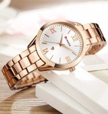 Curren Gold Luxusuhr für Damen - Edelstahlarmband 3 ATM Quarz Armbanduhr Roségold Weiß