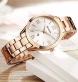 Curren Gouden Luxe Horloge voor Dames - Roestvrij Staal Armband 3 ATM Kwarts Polshorloge Rose Gold Wit