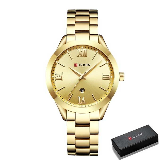 Curren Montre de Luxe en Or pour Femme - Bracelet en Acier Inoxydable 3 ATM Montre-Bracelet à Quartz Or