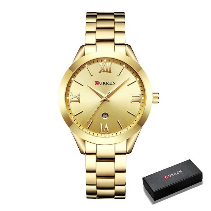 Złoty luksusowy zegarek dla kobiet - bransoleta ze stali nierdzewnej 3 ATM kwarcowy zegarek na rękę Złoty