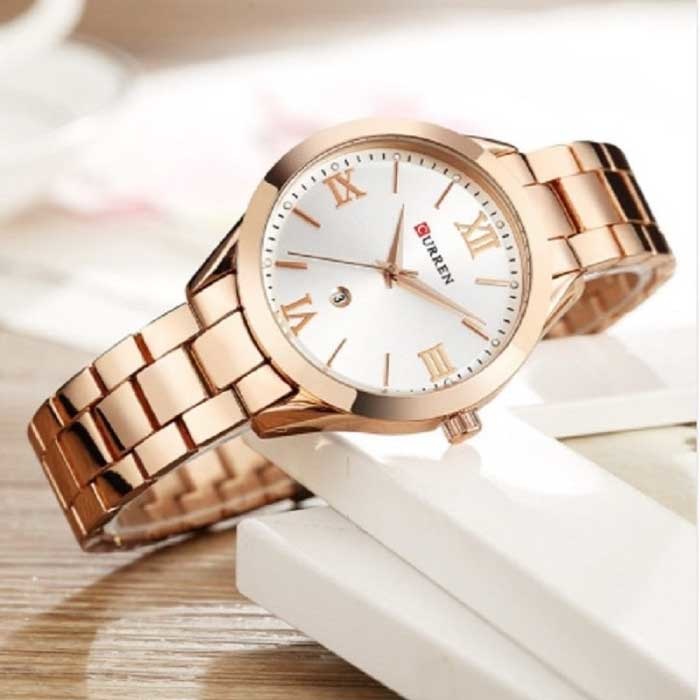 Reloj de lujo dorado para mujer - Reloj de diamantes de imitación  resistente al agua Pulsera de acero inoxidable Blanco