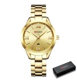 Curren Złoty luksusowy zegarek dla kobiet - bransoleta ze stali nierdzewnej 3 ATM kwarcowy zegarek na rękę Złoty biały