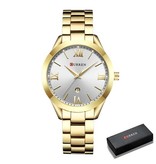 Curren Gouden Luxe Horloge voor Dames - Roestvrij Staal Armband 3 ATM Kwarts Polshorloge Goud Wit