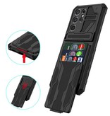 Lunivop Samsung Galaxy S21 FE - Estuche Armor con ranura para tarjetas y función atril - Estuche tipo billetera, negro