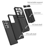 Lunivop Samsung Galaxy S21 Ultra - Armor Card Slot Case with Kickstand - Wallet Cover Case Black
