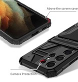 Lunivop Samsung Galaxy S21 Ultra - Armor Card Slot Case with Kickstand - Wallet Cover Case Black