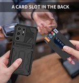 Lunivop Samsung Galaxy Note 20 - Étui à fente pour carte Armor avec béquille - Étui portefeuille noir