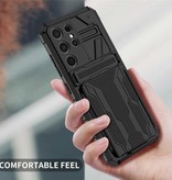 Lunivop Samsung Galaxy A12 - Custodia con slot per schede Armor con cavalletto - Custodia a portafoglio nera