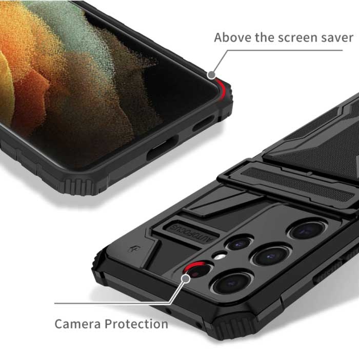 Lunivop Samsung Galaxy A42 - Armor Card Slot Hoesje met Kickstand - Wallet Cover Case Blauw