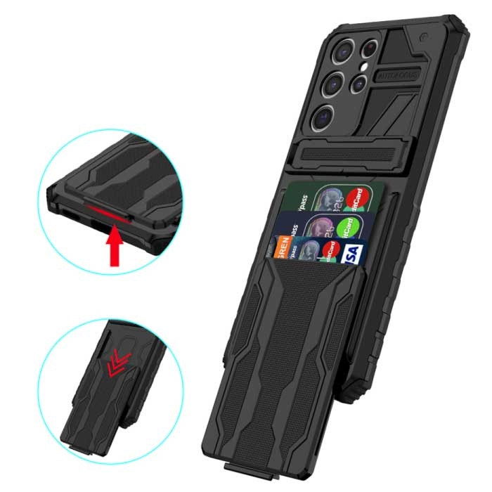 Lunivop Samsung Galaxy A42 - Armor Card Slot Hoesje met Kickstand - Wallet Cover Case Blauw