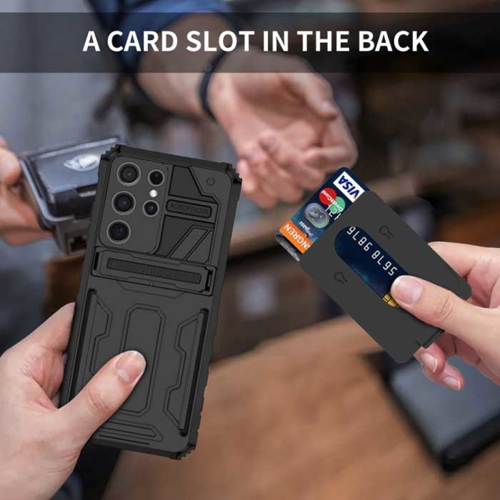Lunivop Samsung Galaxy A42 - Armor Card Slot Hoesje met Kickstand - Wallet Cover Case Blauw