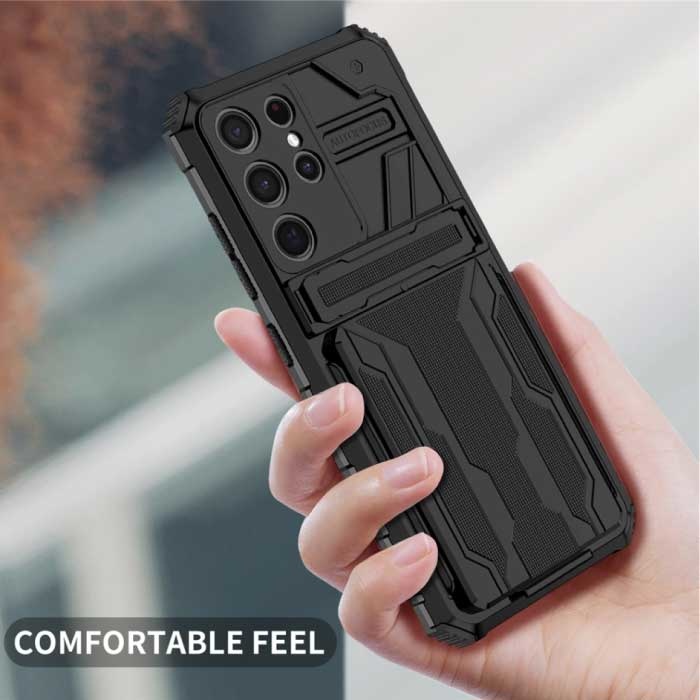 Lunivop Samsung Galaxy A42 - Armor Card Slot Hoesje met Kickstand - Wallet Cover Case Blauw