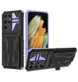 Lunivop Samsung Galaxy S21 FE - Armor Card Slot Case with Kickstand - Wallet Cover Case Violet