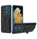 Lunivop Samsung Galaxy S21 - Armor Card Slot Case with Kickstand - Wallet Cover Case Blue