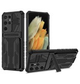 Lunivop Samsung Galaxy S21 Ultra - Armor Card Slot Case with Kickstand - Wallet Cover Case Black