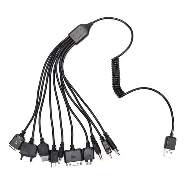 Cable USB multifuncional 10 en 1 - Cargador Cable de carga Adaptador de datos Universal Negro