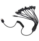JINHF 10 in 1 Multifunctional USB Cable - Charger Charging Cable Data Adapter Universal Black
