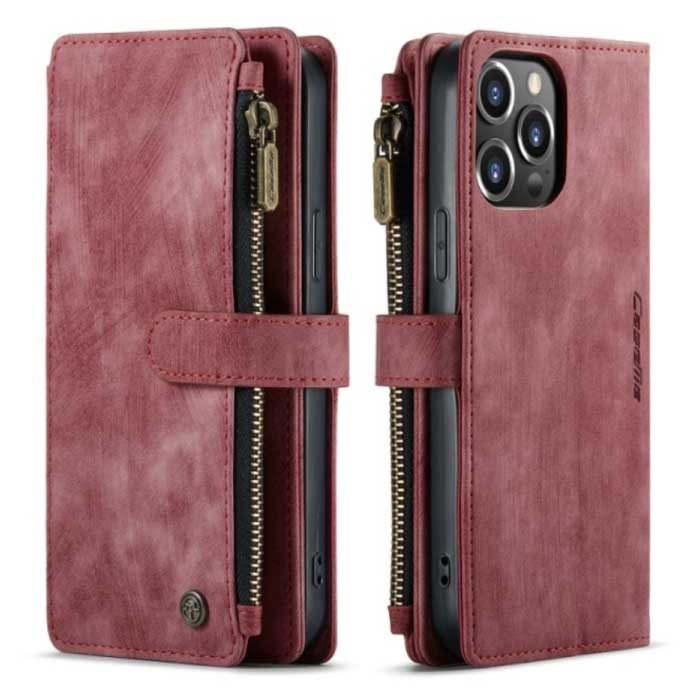 iPhone 13 Mini Leather Flip Case Wallet - Wallet Cover Cas Case Rouge