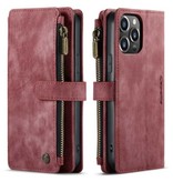 Stuff Certified® Portafoglio con custodia a libro in pelle per iPhone 12 - Custodia a portafoglio con custodia rossa