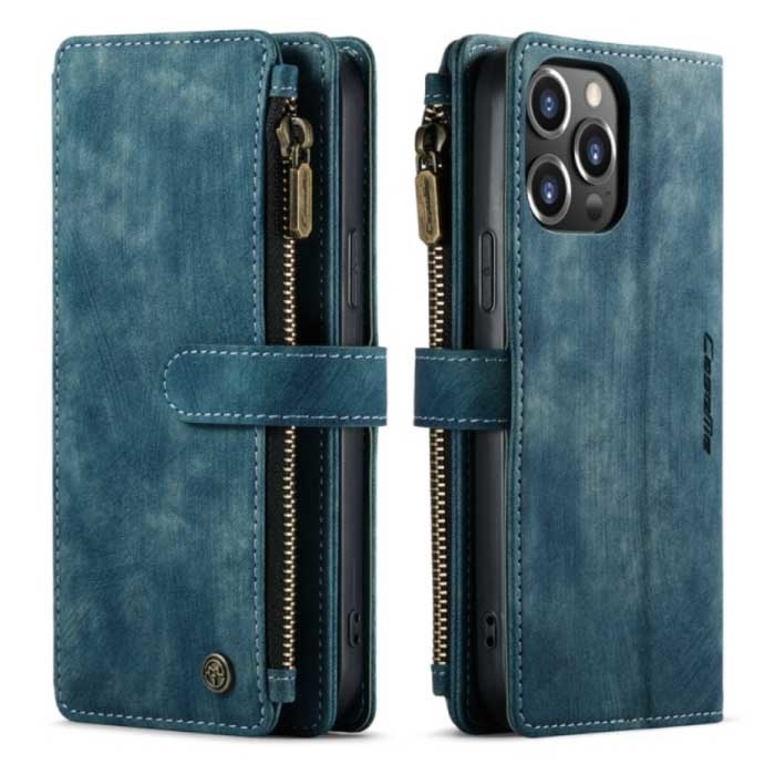 iPhone SE (2020) Skórzane etui z klapką Wallet - pokrowiec na portfel Cas Case niebieski