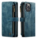 Stuff Certified® Etui à rabat en cuir pour iPhone 13 Pro Max - Etui portefeuille bleu