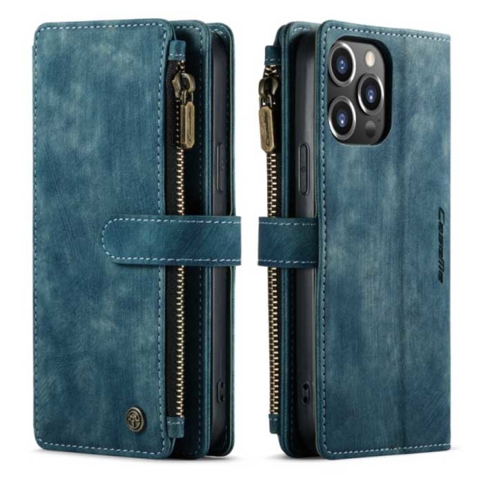 Funda de cuero con tapa para iPhone 13 - Funda tipo billetera Cas Case Blue