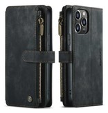 Stuff Certified® Portafoglio con custodia a portafoglio in pelle per iPhone 8 Plus - Custodia a portafoglio con custodia nera