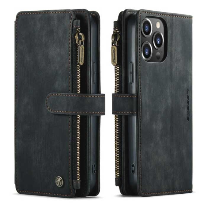 iPhone XS Leather Flip Case Wallet - Wallet Cover Cas Case Black