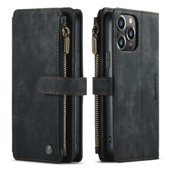 iPhone 13 Leder Flip Case Wallet - Wallet Cover Cas Case Schwarz