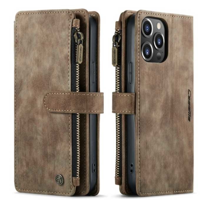 Stuff Certified® iPhone 13 Mini Leather Flip Case Wallet - Wallet Cover Case Case Braun