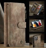 Stuff Certified® Portafoglio con custodia a portafoglio in pelle mini per iPhone 13 - Custodia a portafoglio con custodia marrone