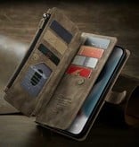 Stuff Certified® Skórzany portfel z klapką iPhone 12 - pokrowiec na portfel Case brązowy