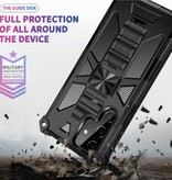 LUCKBY Samsung Galaxy M12 - Armor Hoesje met Kickstand en Magneet - Shockproof Cover Case Bescherming Blauw