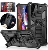 LUCKBY Samsung Galaxy M30 - Armor Case with Kickstand and Magnet - Shockproof Cover Case Protection Black