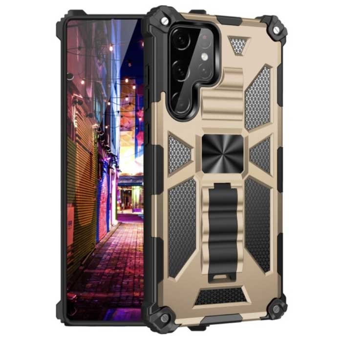 Samsung Galaxy S10 - Armor Hoesje met Kickstand en Magneet - Shockproof Cover Case Bescherming Goud