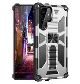 LUCKBY Samsung Galaxy M30 - Armor Case with Kickstand and Magnet - Shockproof Cover Case Protection Silver