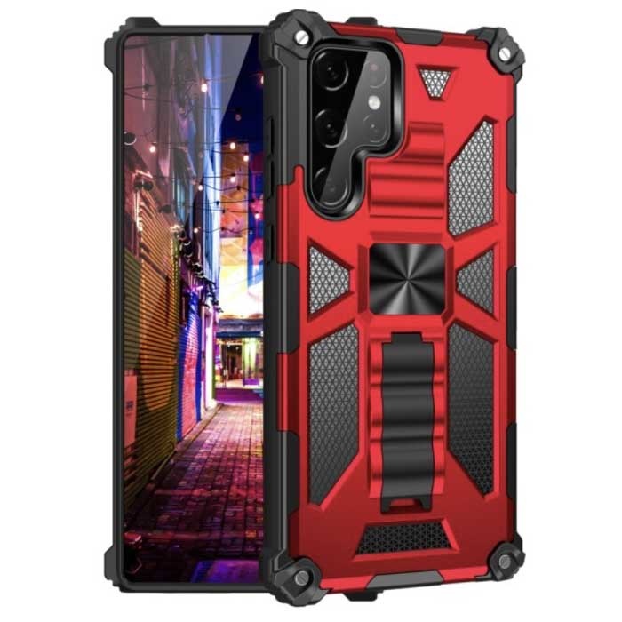 Samsung Galaxy Note 10 Plus - Armor Hoesje met Kickstand en Magneet - Shockproof Cover Case Bescherming Rood