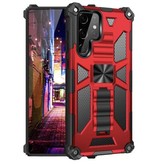 LUCKBY Samsung Galaxy M12 - Armor Case with Kickstand and Magnet - Shockproof Cover Case Protection Red
